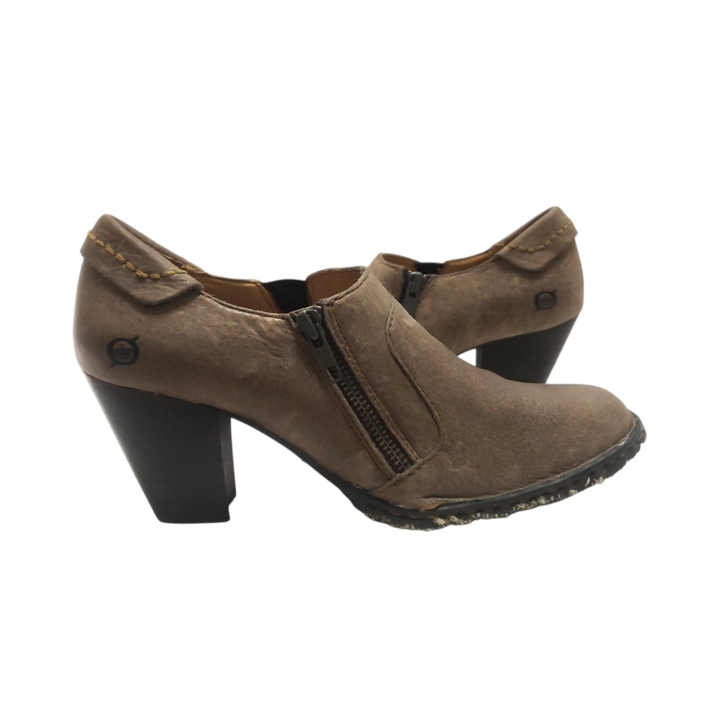 Born Womens‎ Rowan Brown Leather Ankle Booties Side Zipper Sz 8